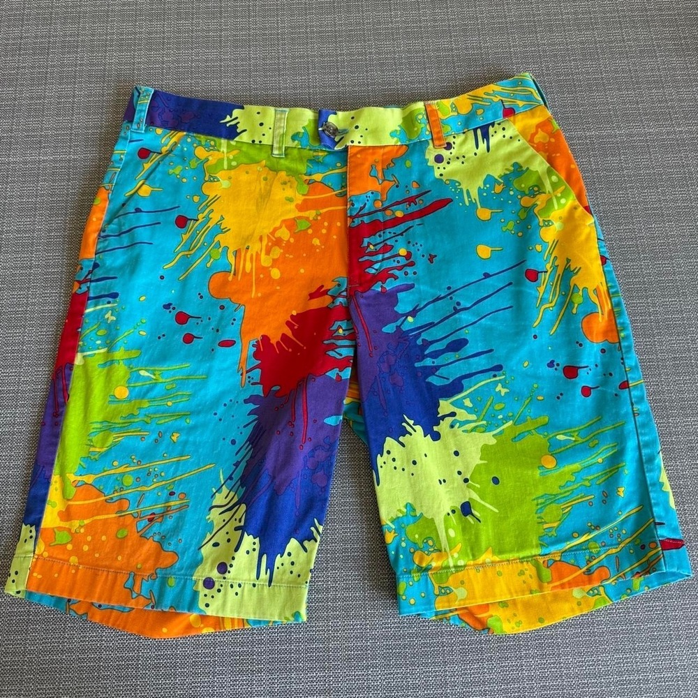 Loudmouth Multi-colored Paint Splatter Golf Cotton Shorts Men's Size 36